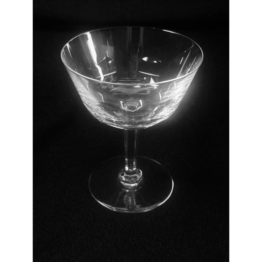 Orrefors Bernadotte Geometric Cut Crystal Champagne Sherbet Glasses Set of 4‎